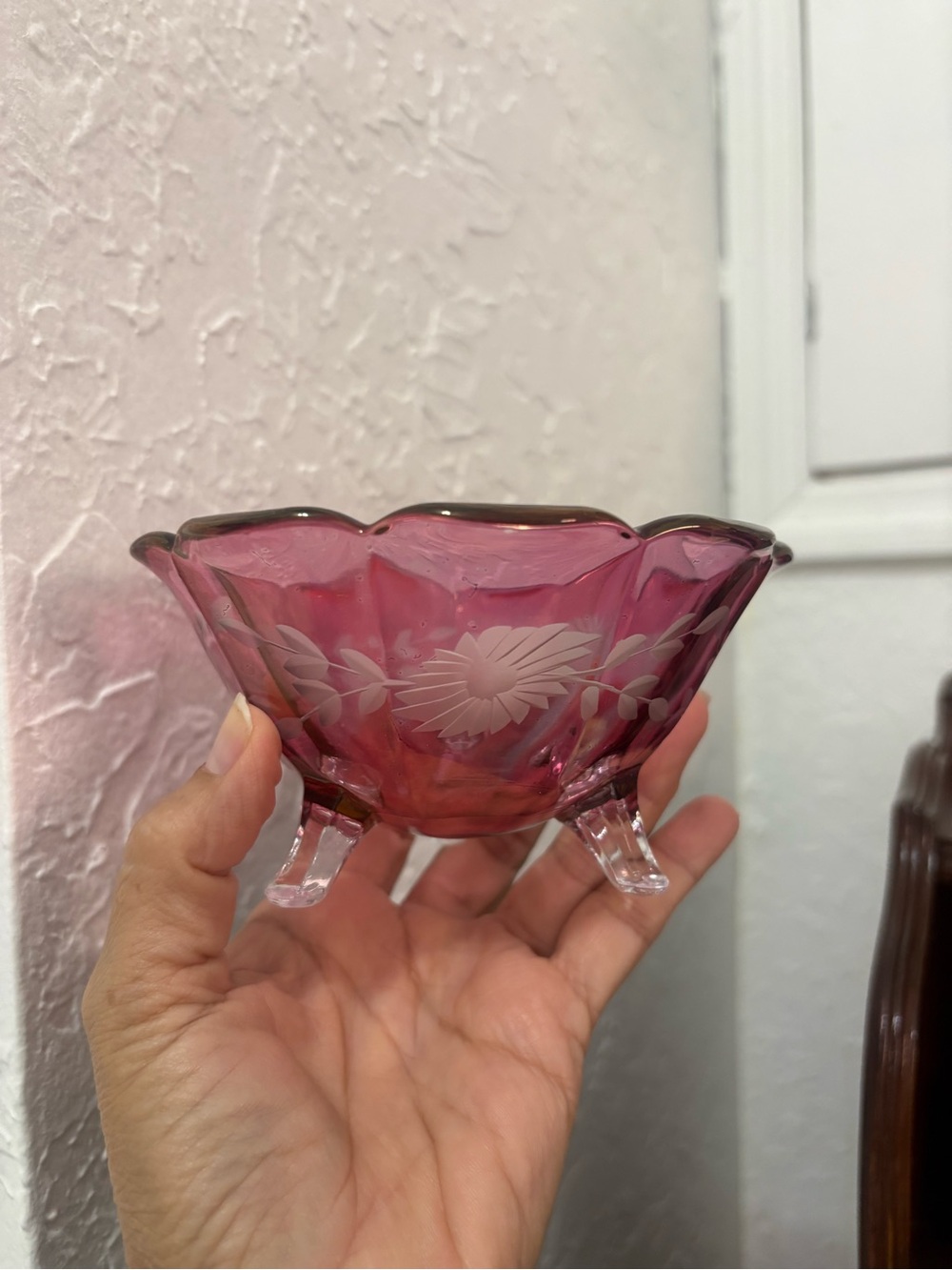 Fenton Cranberry Glass Bowl Scalloped Edge Dish